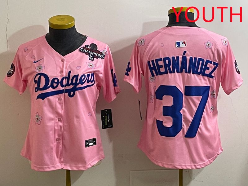 Youth Los Angeles Dodgers #37 Hernandz Pink Sakura Edition 2025 Nike MLB Jersey style 36->youth mlb jersey->Youth Jersey